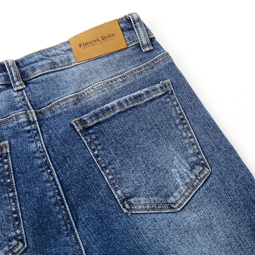 KIDSCOOL SPACE Girls Jeans, Ripped Holes Stretch Denim Pants3