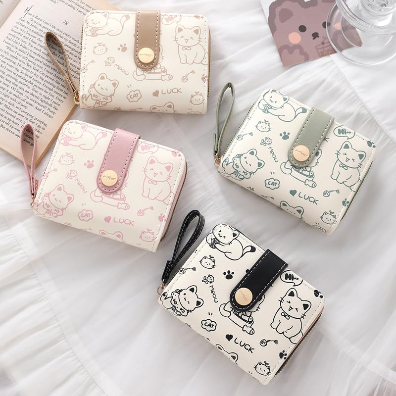 Kawaii Cat Animal Wallet Pastel Color for Women, Cute Cream Mini Purse with ID Window and Card Holder, Adorable Travel Wallet for for Grils & Ladies (04-Black)2