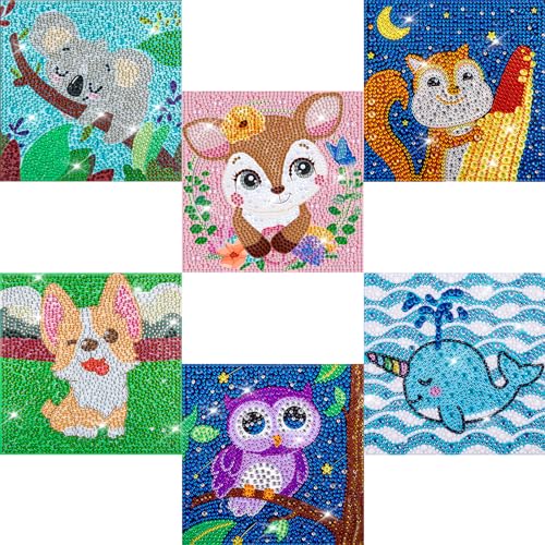 Labeol Diamond Art Kits for Kids Crafts for Girls Ages 6-8-10-12 Easy to DIY Creative Diamond Art Sticker Craft by Numbers Kits for Kids and Adult Beginners (6 Pack Adorable)