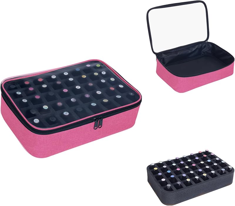 Estojo organizador UOZL para esmaltes, capacidade para 40 frascos de até 15 mL, com divisórias de espuma e tampa transparente, Rose Red 40