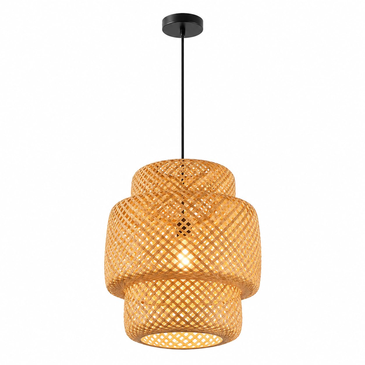 Handcrafted Cane Woven Pendant Light Shade Beige 30x35 CM | Artisan Handmade, Includes LED Bulb, Easy Installation, Boho Decor Style, 12x14 Inch Shade-image-7