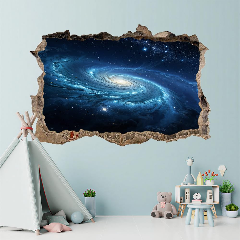 3D Wandaufkleber, Kosmischer Wirbel Durchbruch Wandtattoos Deko Wand Selbstklebend Blauer Raum, Wandaufkleber Wanddurchbruch Wandsticker für Zuhause, Schlafzimmer, Wohnzimmer