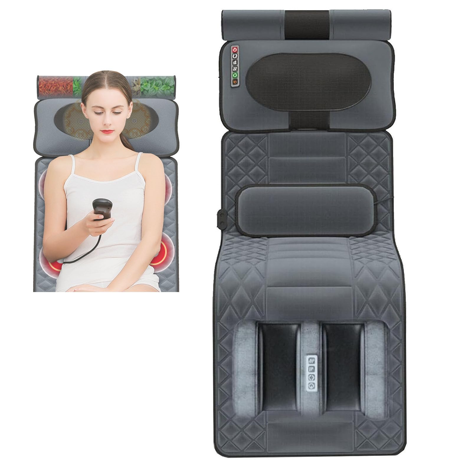 Cojín de espalda para silla de masaje eléctrica multifuncional con calefacción, colchoneta de masaje de cuerpo completo con calor, 20 cabezales, colchón de masaje vibratorio para aliviar el dolor
