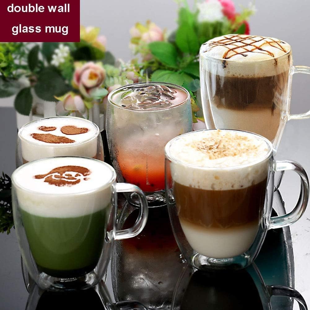 IBLUELOVER Double Wall Glass Cup Thermo Insulated Coffee Mug with Handle Heat-Resistant Latte Glasses Borosilicate Coffee Glass for Latte Mocha Cappuccino Americano Espresso Tea, 350ml/12Oz 5 61dXDjFjJ3L. AC SL1001