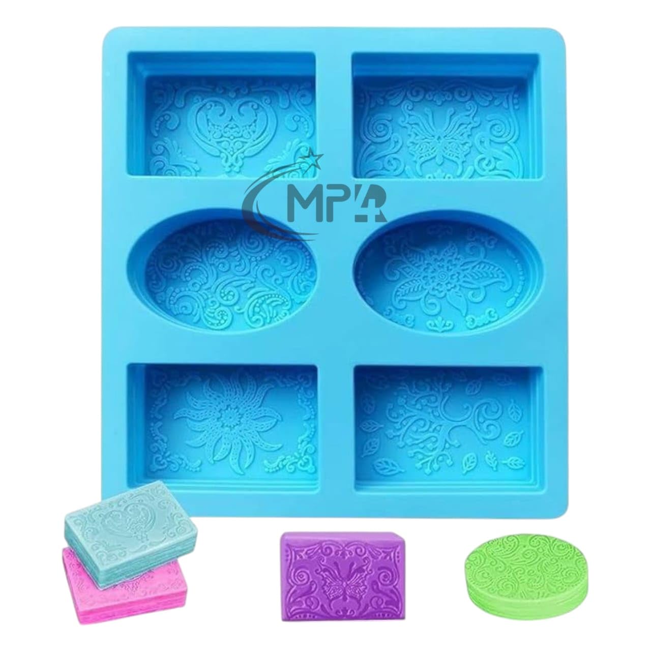 Silicone Soap Mold | Multicolor 6 Cavity Rectangle,Oval Shape Soap Moulds for Soap Making | Soap Making Kit | Soap Base Mould for Soap Bar, Resin, Chocolate, Cheesecakes (Blue- PK1)