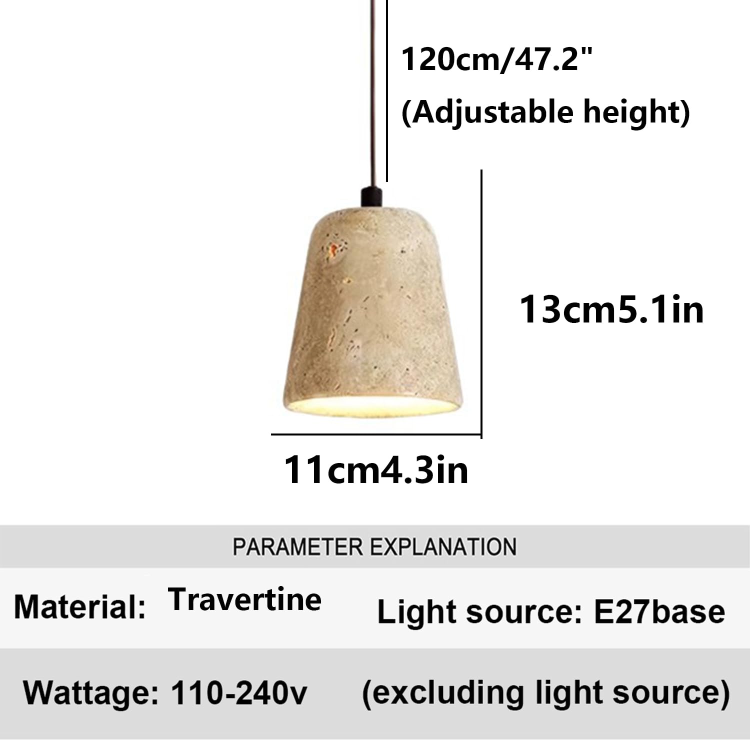 Lampadario da soffitto in travertino 4,3 in lampada a sospensione