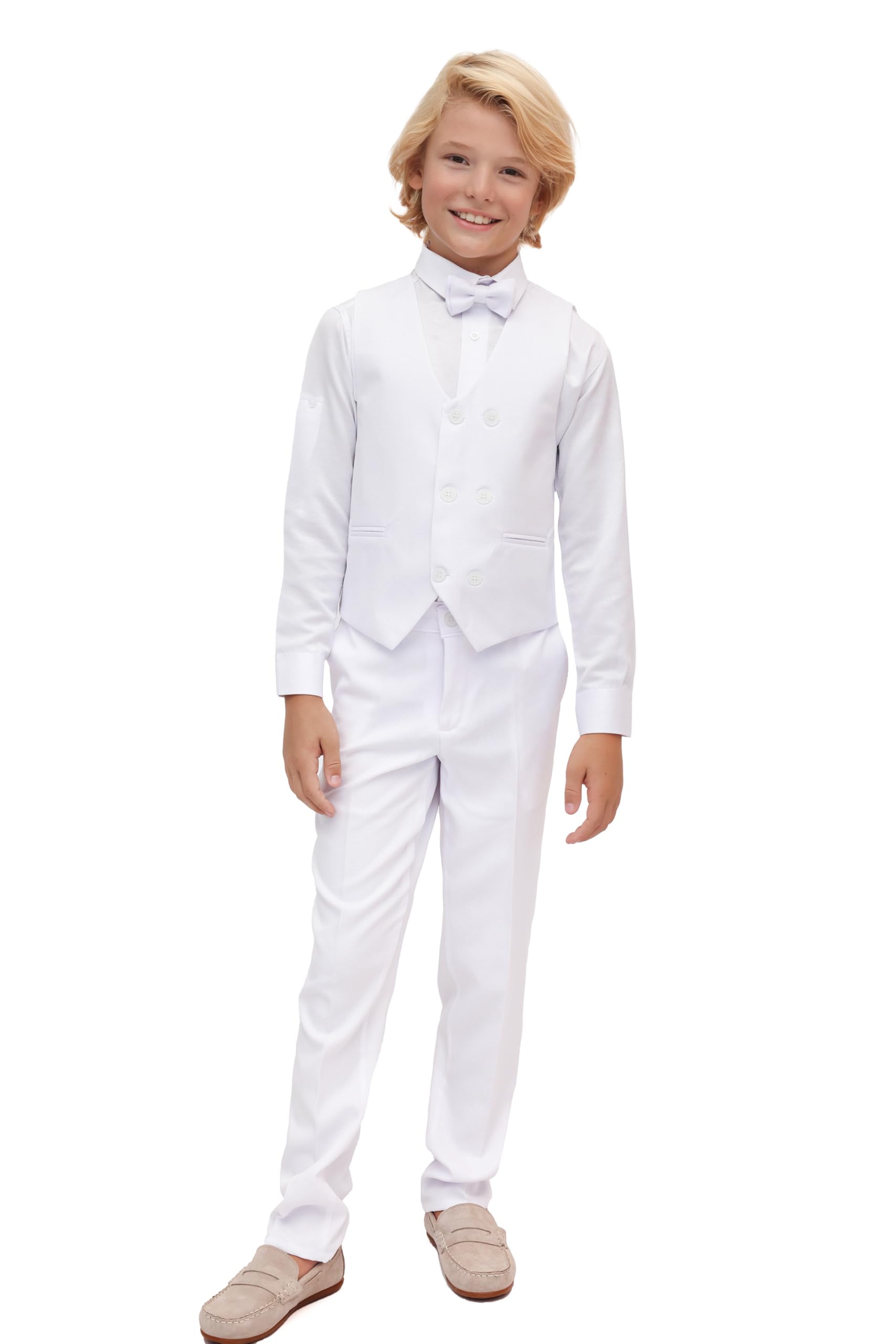 Lilax Toddler &amp; Little Boys Suit Set, Formal Suit Vest, White Dress Shirt, Dress Pants and Bowtie 4 Piece Suit Set