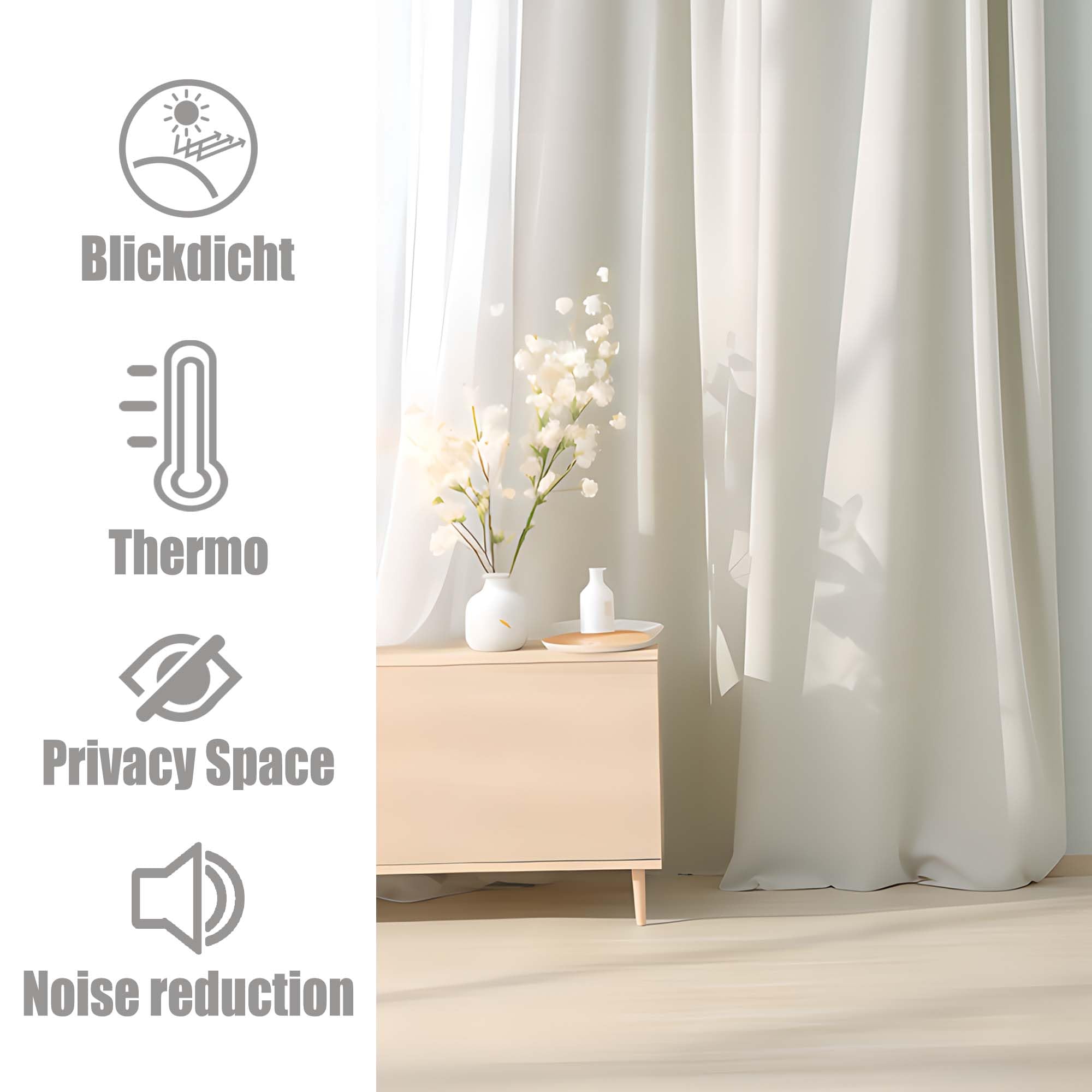 Rideau Occultant - Rideau 70 x 230 cm Isolant Anti Froid Chaleur, Satiné Draperies à Oeillets Installation Facile pour Maison Chambre Fenetre, Blanc cassé