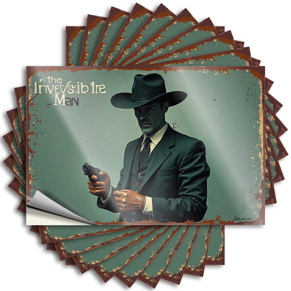 Sticker Rv Camping Accessories Easy Apply | Vintage Style: The Invisible Man's Daring Adventure Tall Tumbler Peel and Stick(8X12CM)