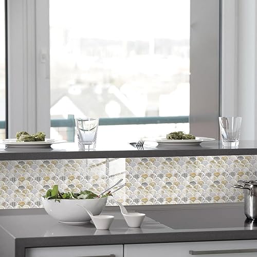 Miniatura 2 de Lukery 25 hojas de azulejos de despegar y pegar, impermeables, contra salpicaduras para cocina, escamas de peces 3D, azulejos autoadhesivos,