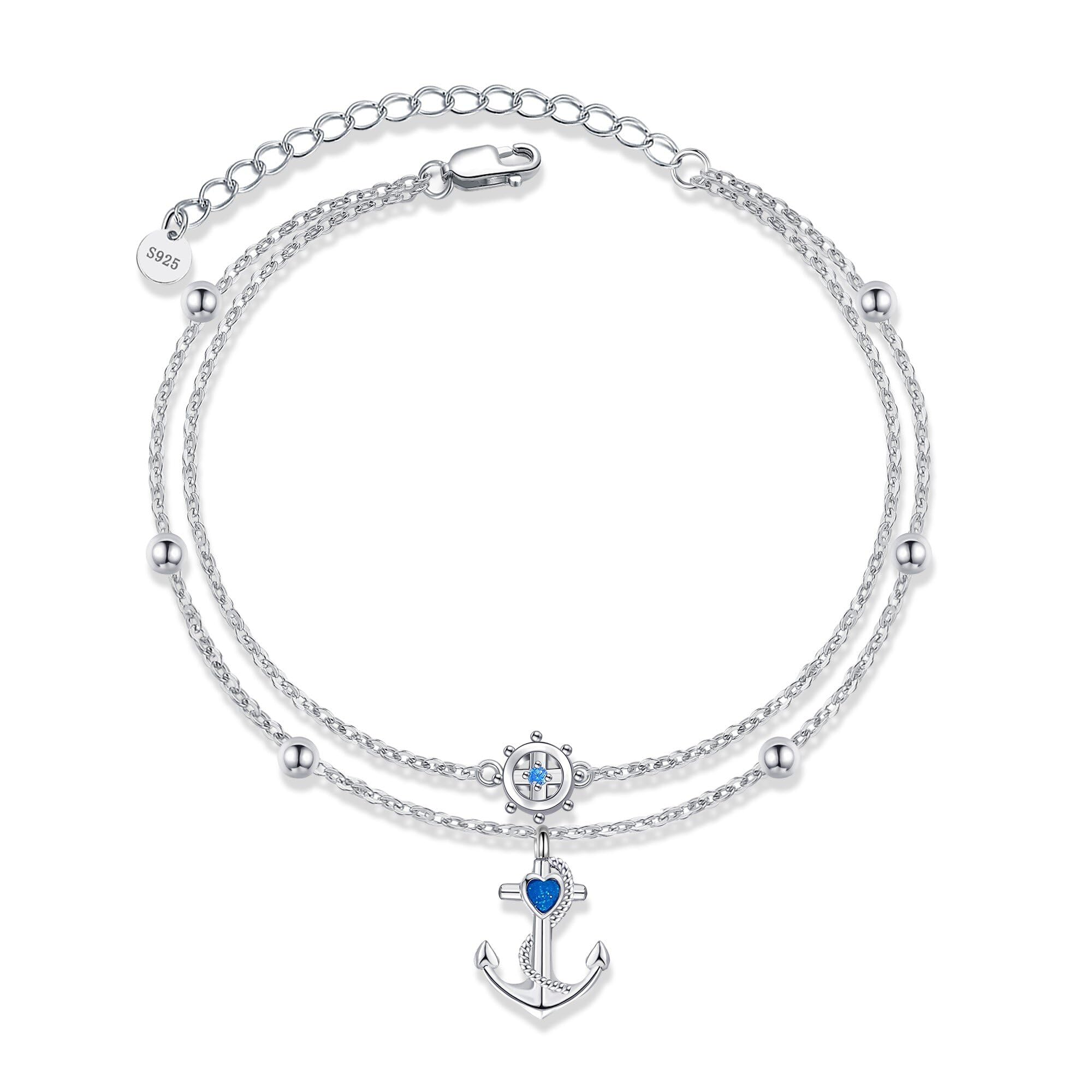 DAYLINLOVE Armband Strand-Fußkettchen für Frauen, verstellbarer Ankerkompass, nautische Seemannsketten für Mütter und Freundinnen