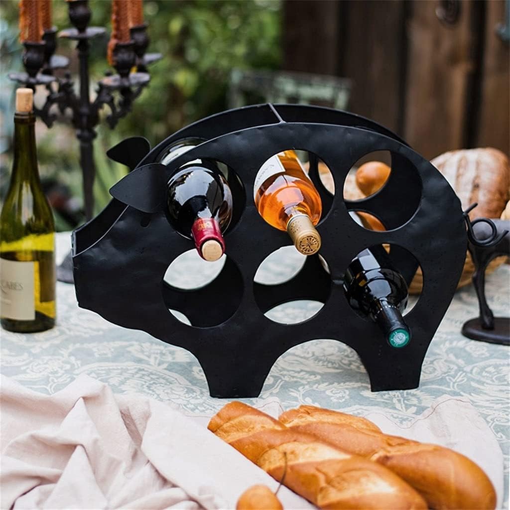 YYDS Wine Rack Black Pig Wine Rack Wrought Iron Wine Holder，Six Bottles of Freestanding Countertops are Used in Wine Cabinets, Pubs and Parties Wine Bottle Holders (Color : Gray)