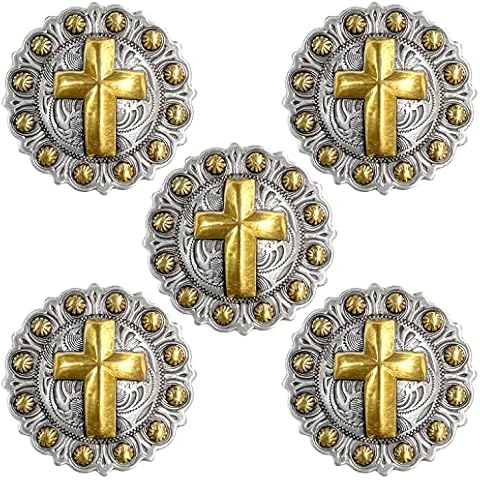 Western Saddle Headstall Leathercraft Belt Biker Tack Antqiue Gold Cross Concho Screwback Conchos Pack of 5 PCS - 1" Cover