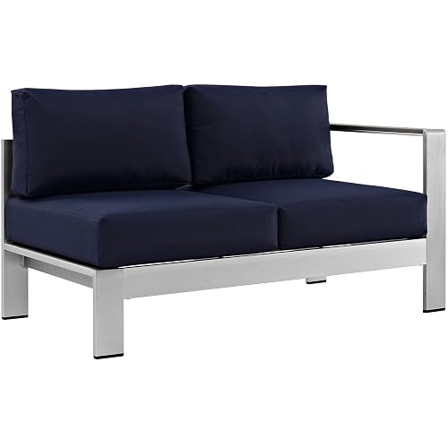 Modway Shore Aluminum Outdoor Patio Right Arm Loveseat in Silver