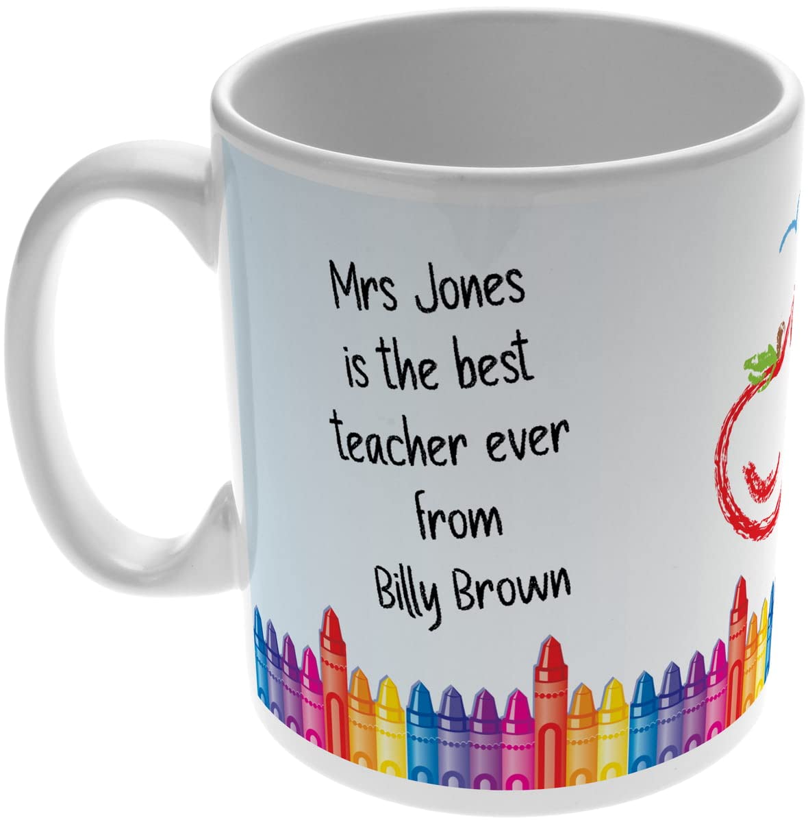 Personalised Crayon Design 11oz Ceramic Mug for Teachers and Mentors - End of Term Gift