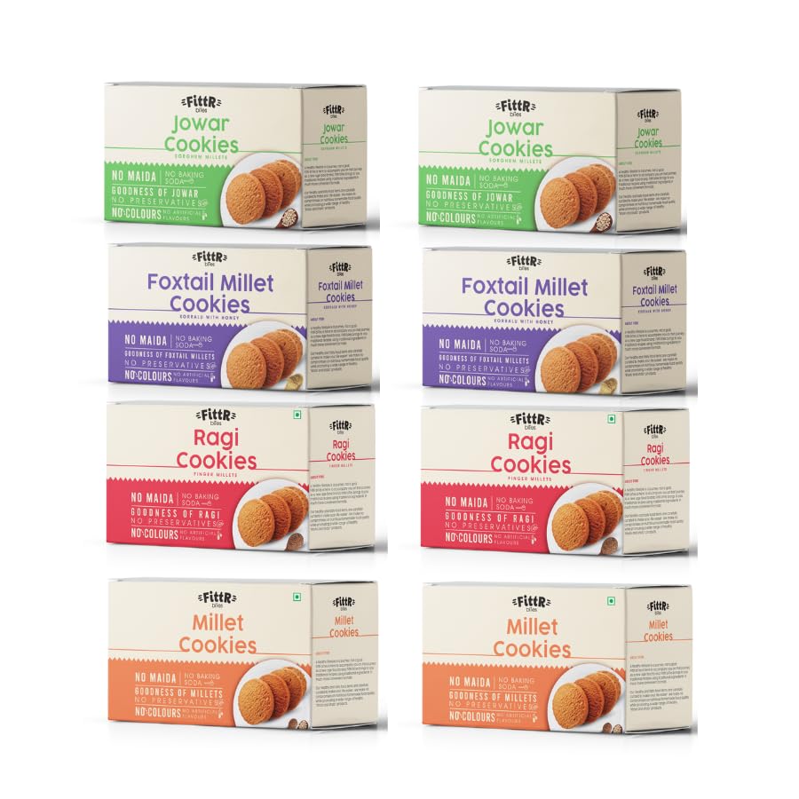 FittR Bites Assorted Millet Cookies Combo | Pack of 8 - Multi grain, ragi, jowar, foxtail millets, digestive biscuits | 100% Natural and Healthy | Millet cookies | No maida | Snack | 8 * 100g (B0CRHP84XH) Amazon Price History, Amazon Price Tracker