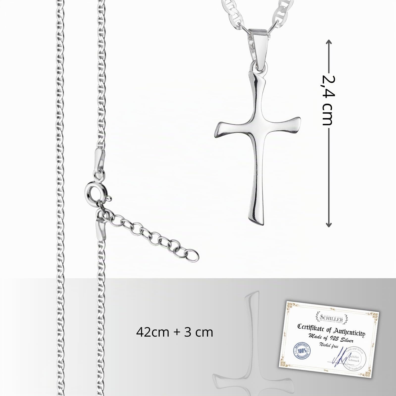 fish - Ciondolo a forma di croce in argento Sterling 925 per ragazzi e ragazze