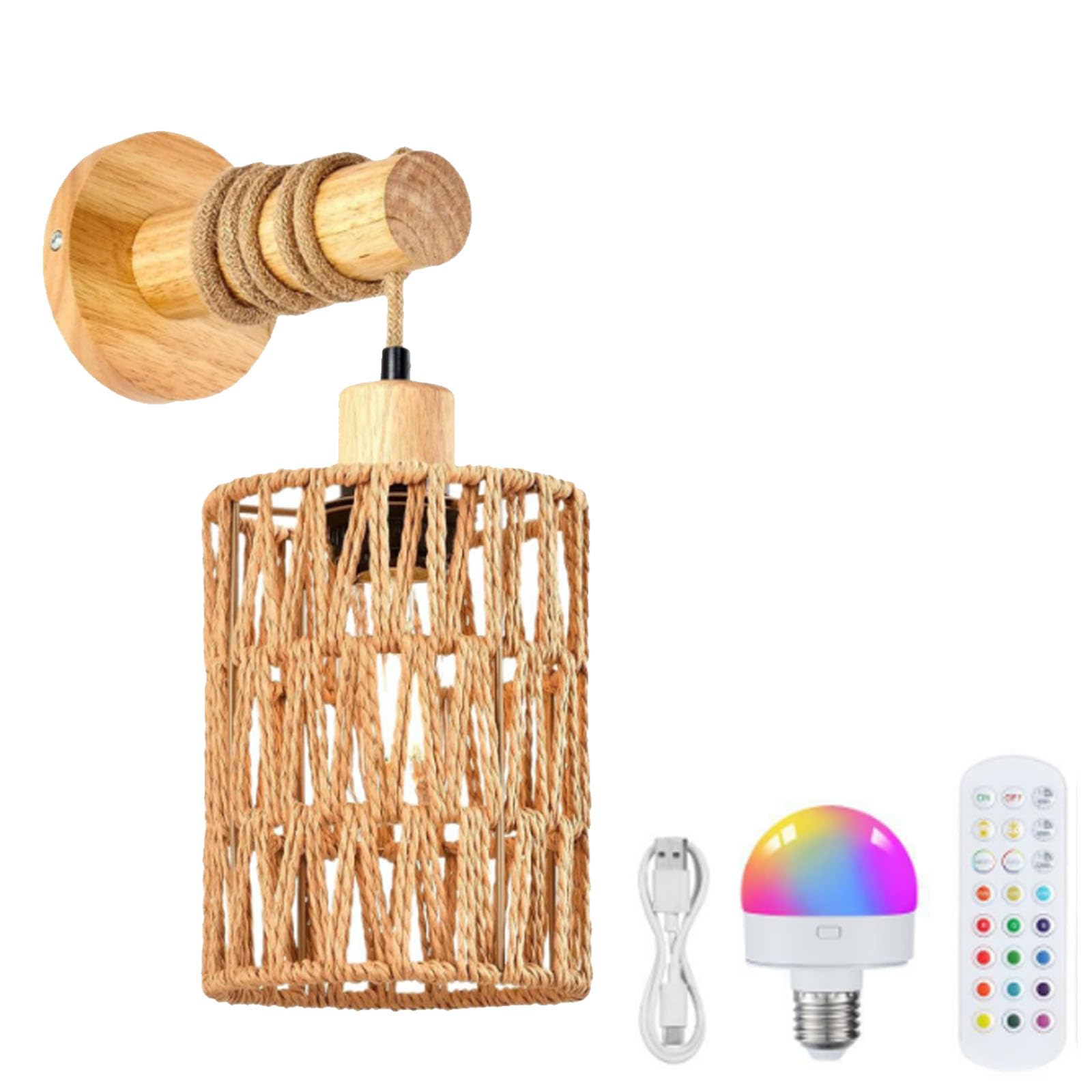FZQSXAZU Remote Battery Operated Light Sconces Wall Decor Set of 2,Boho Sconces,Battery Rechargeable Rattan Wicker,Dimmable Wireless Lamp for Bedroom,Hallway,Entryway(Size:1pcs,Color:A)