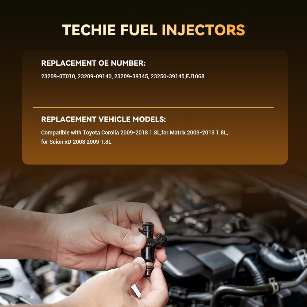 Techie 4 PCS Fuel Injector 23209-09140 Compatible with Toyota Corolla 1.8L 2009-2018,Matrix 1.8L 2009-2013,Compatible with/Scion xD 1.8L 2008 2009 Replace for 23209-0T010, 23209-39145, 23250-39145