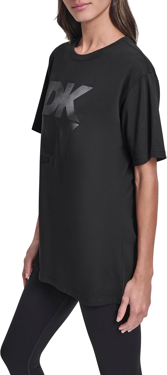 DKNY Womens Short Sleeve Stacked Satin Logo T-Shirt - Image 4