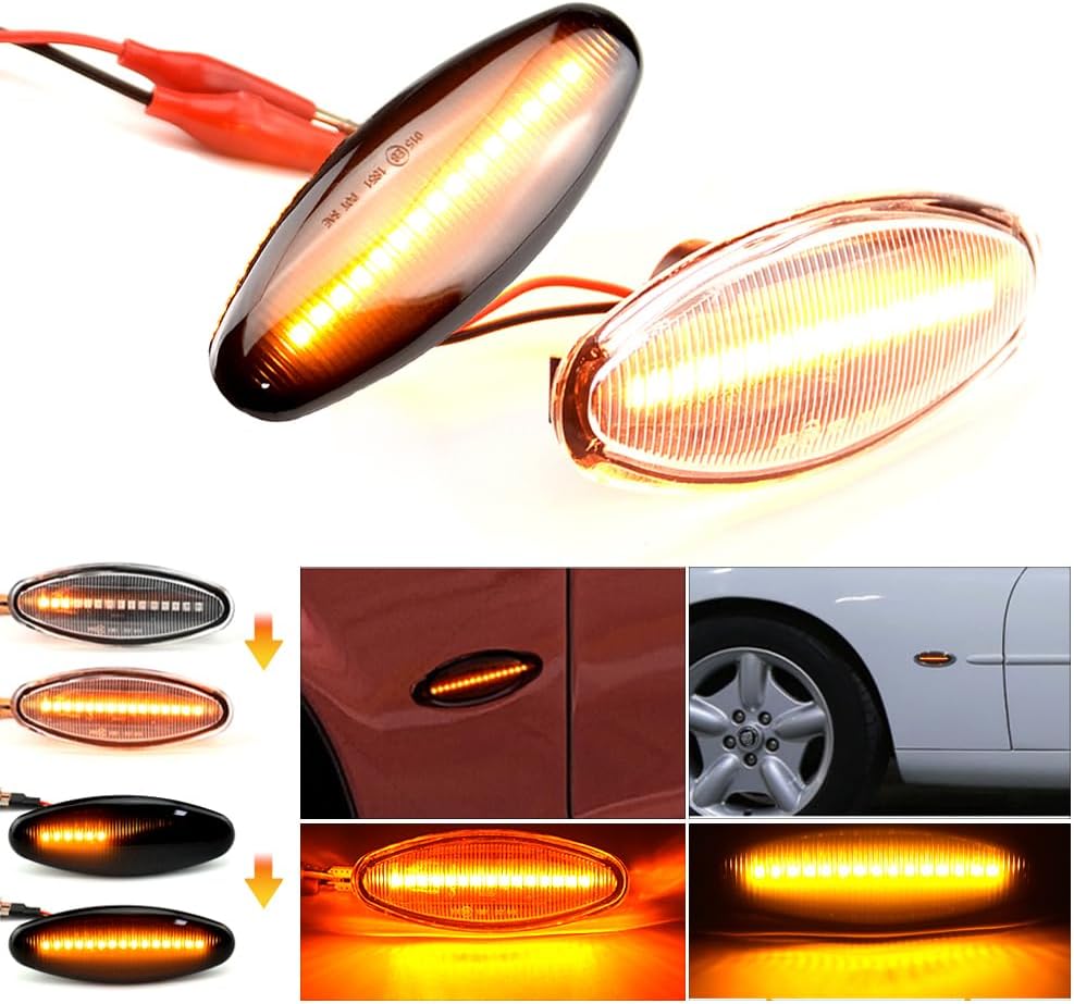 1 pair Front Fender Marker Lights Dynamic Side Marker Turn Light Compatible with JA-GUAR XK8 1997-2006-Crystal White