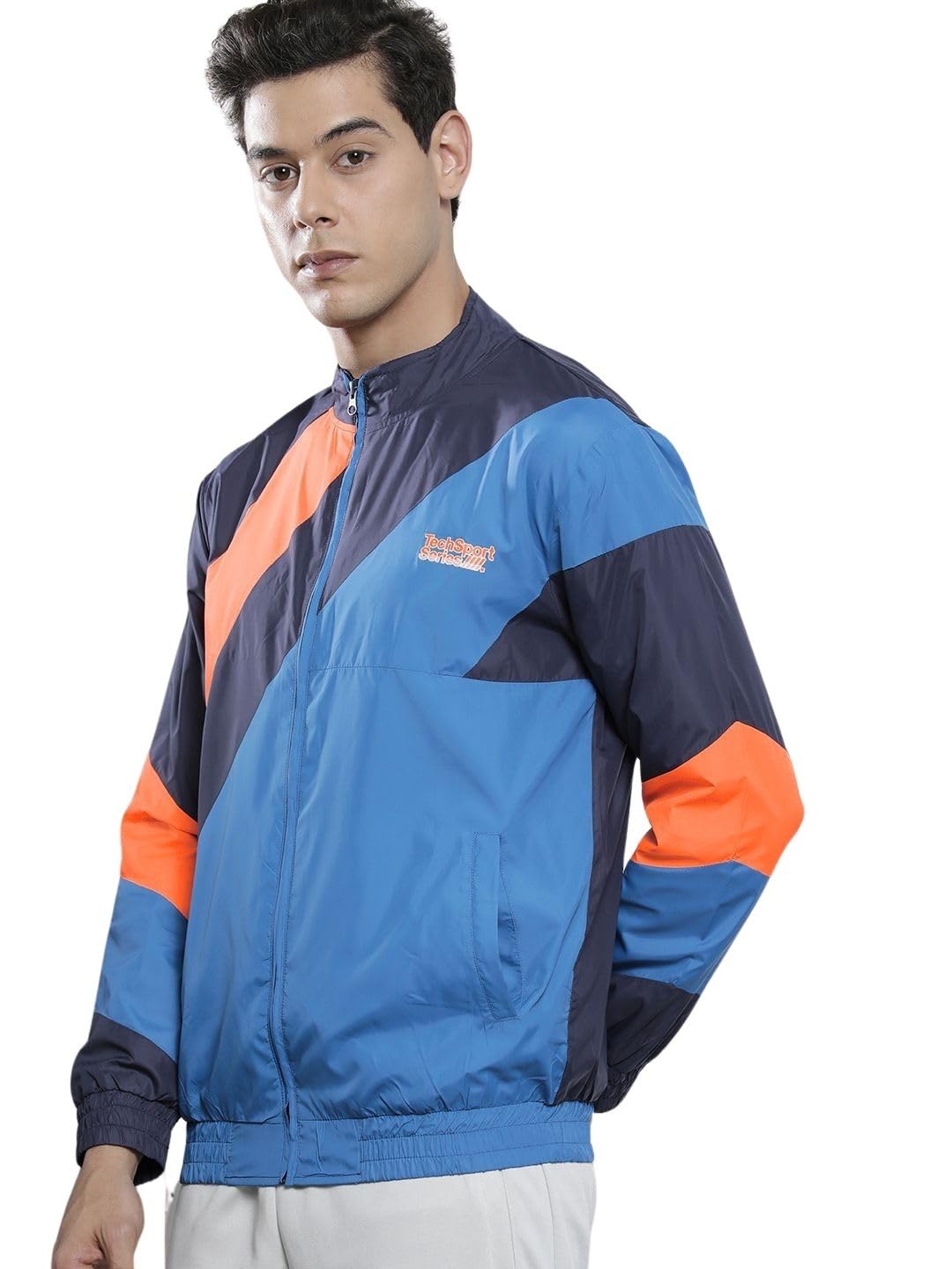 the indian garage co Men Navy Regular Fit Placement Print Standup Collar WindCheater (Navy_M)-picture-29