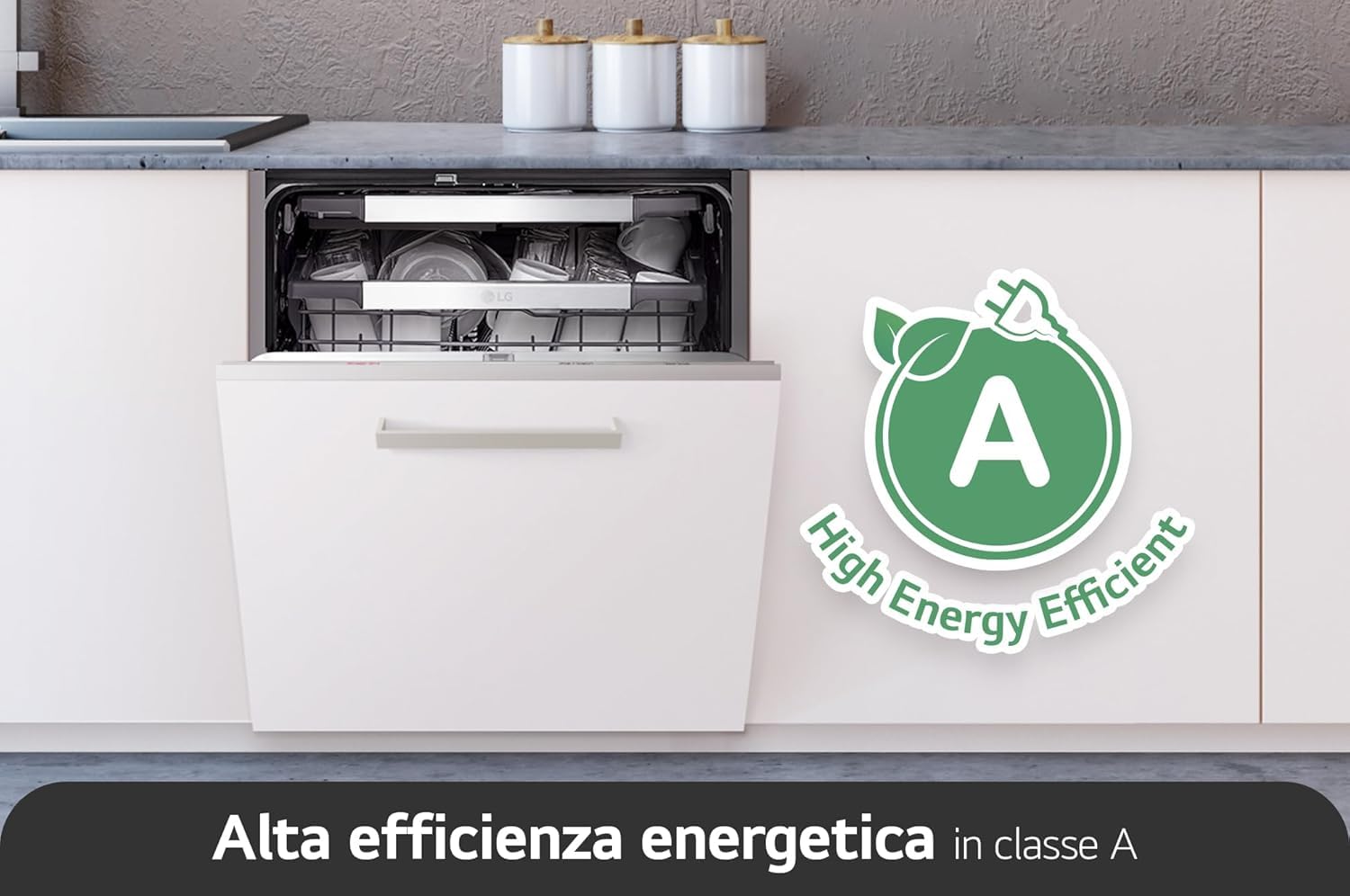 LG QuadWash DB365TXS Lavastoviglie da Incasso a Scomparsa Totale, Serie 3, Classe B, 14 coperti, 4 Bracci Irroratori, Vapore, Cerniere Sliding, Apertura Automatica, 3° Cestello, Wi-Fi, Acciaio