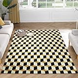 Chanxiang666 Design Teppich rutschfest waschbarer 140x200cm luxuriöses dreidimensionales Gold-schwarzes Quadrat Groß für Wohnzimmer, Schlafzimmer, Kinderzimme