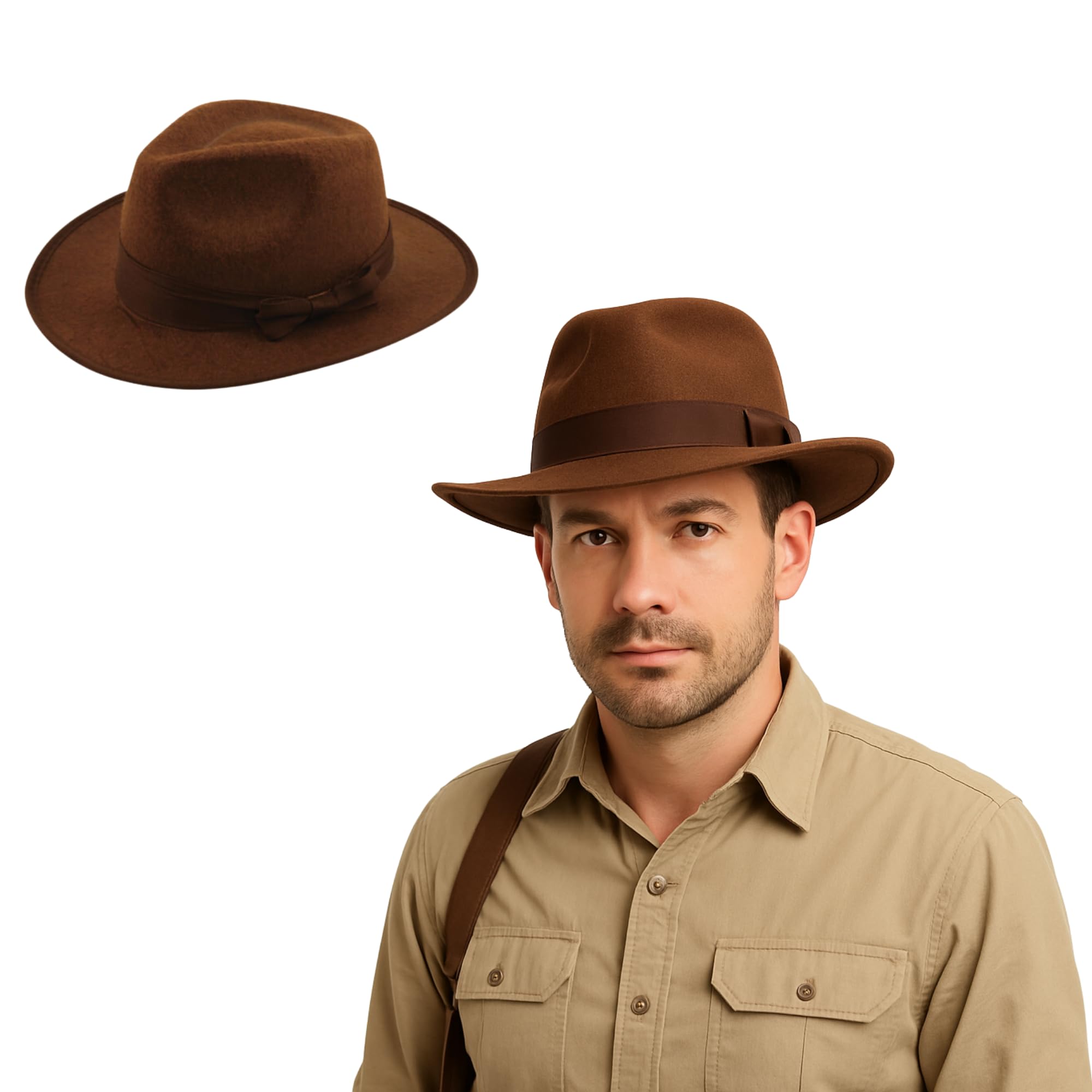 FUN FABLES Jones Style Brown Explorer Hat and Bull Whip