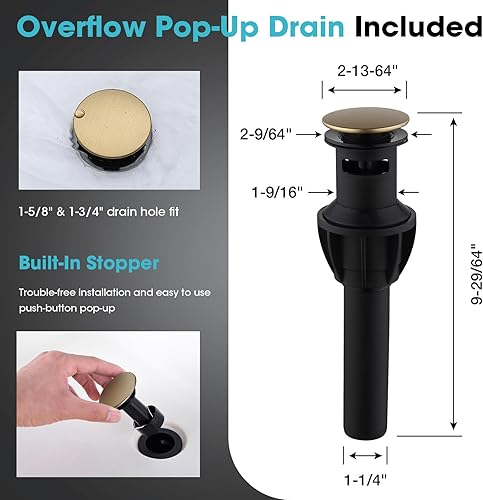 Miniatura 6 de TRUSTMI Grifo de baño dorado, grifo de lavabo de baño de 2 manijas y 8 pulgadas, grifo de baño de latón de 3 agujeros, grifo de tocador cuadrado