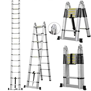 Telescoping Extension Ladder,5m/16.4ft Aluminum Extension Telescopic Ladder Foldable A-Frame 8 Steps or 16 Steps Folding Ladders Multi-Use with Certificate EN131 Max Load 330lb,Multi-Purpose
