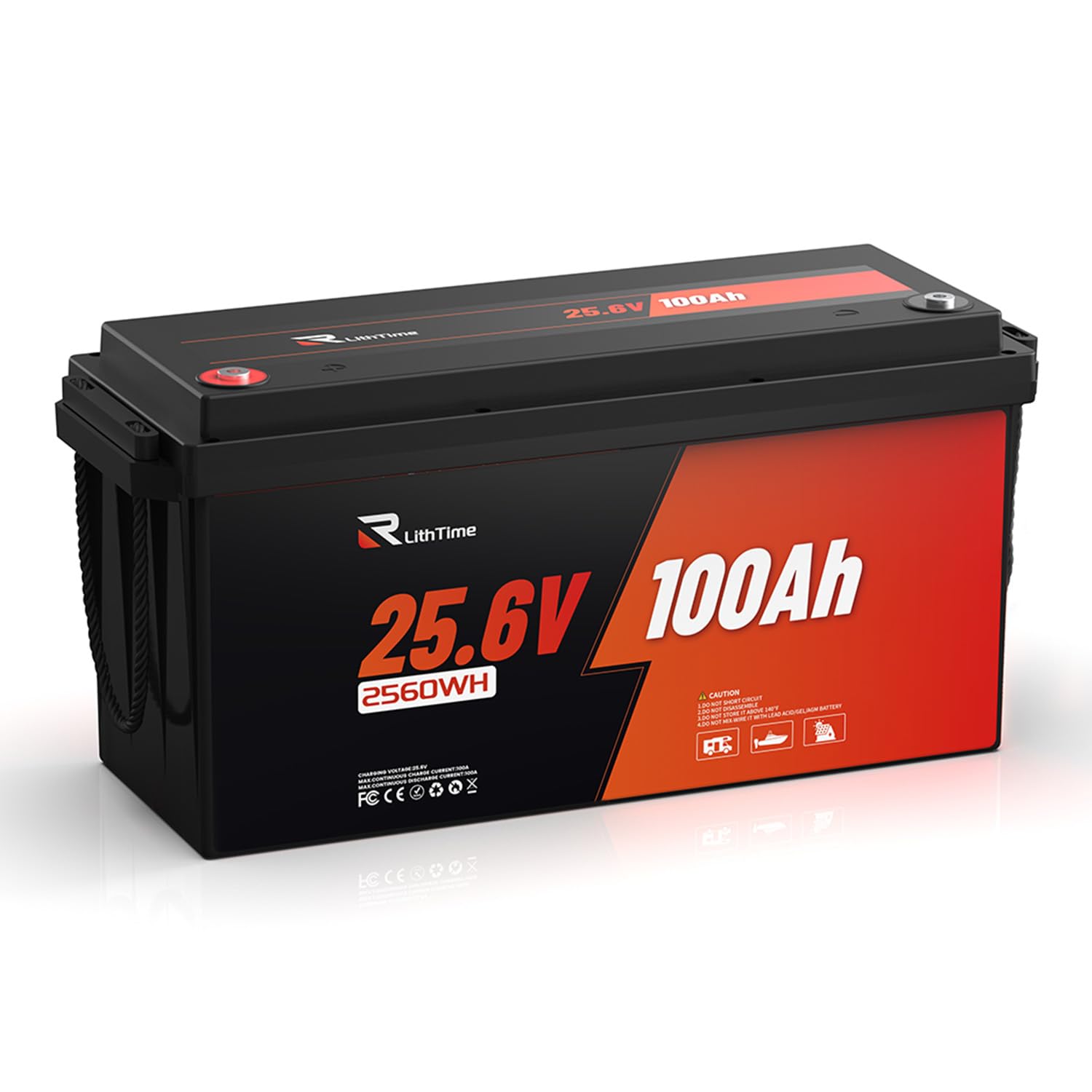 Batería 24V Lifepo4, Bateria Litio 100Ah con 98% Eficiencia Celdas Grado A BMS 100A IP65 4500-16000 Ciclos Profundos para Aplicaciones Solares y Marinas