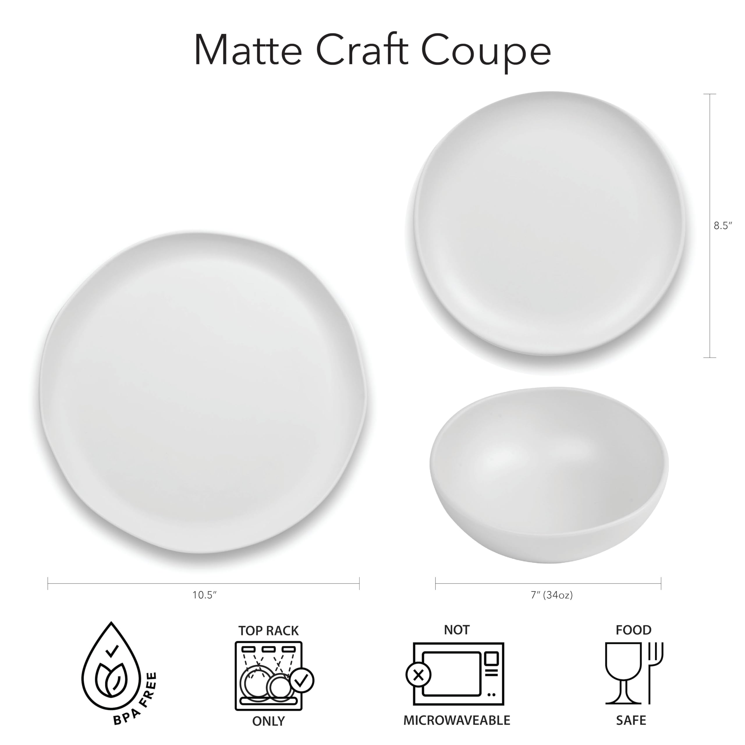TarHong Matowy talerz obiadowy Coupe, 26,7 cm, melamina, zestaw 6 sztuk