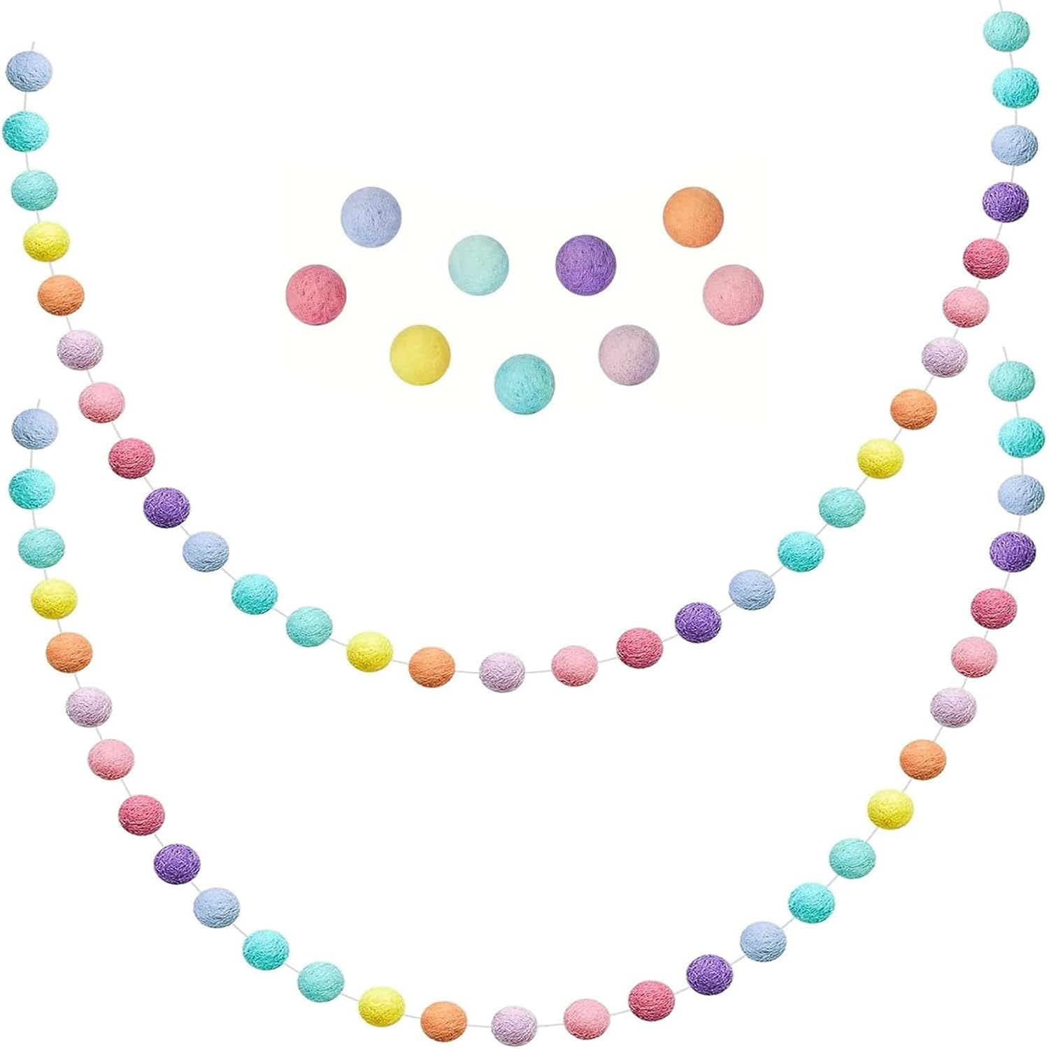 Colorful Pom Pom Garland - 6.5ft Durable Felt Ball String for Party Decorations, Kids Room, 9 Multi-Color Options, Upgraded Material with Safety Certification