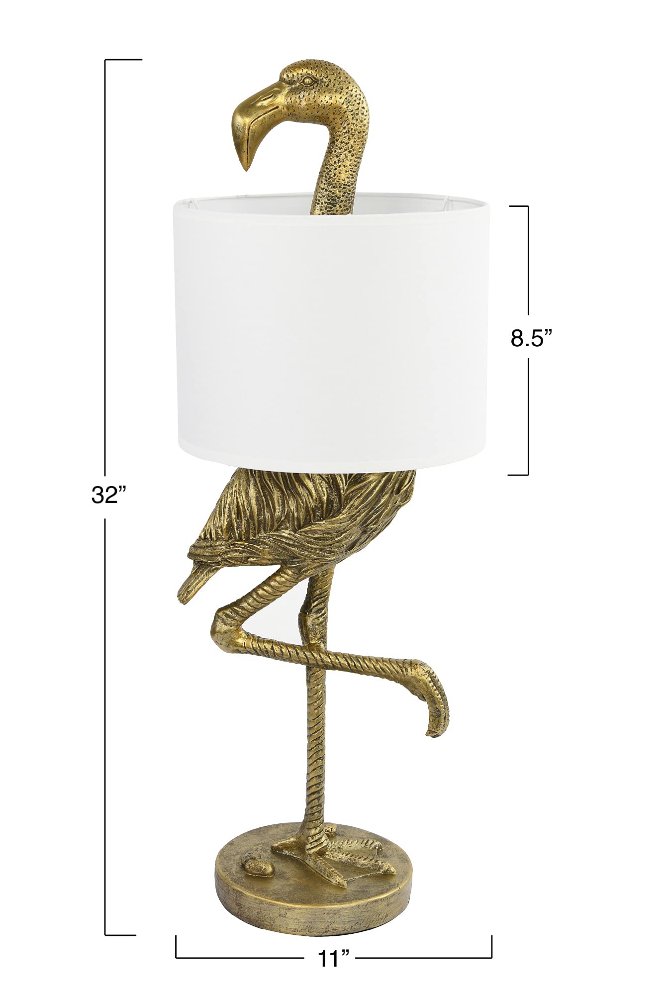 Creative Co-op White Shade Table Lamp, 32", Gold Flamingo