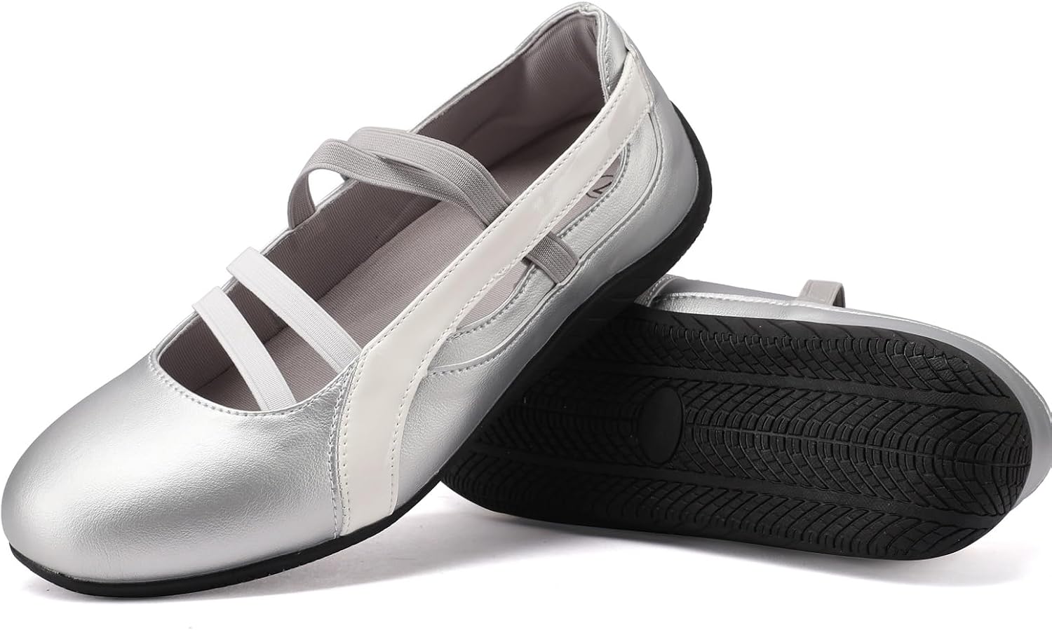 MAVMAX Mary Jane Shoes Ballet Sneakers for Women Casual Sneakers with Elastic Strap Non Slip Women's Ballet Flats with Foam Insole for Comfortable Daily Outgoing Work