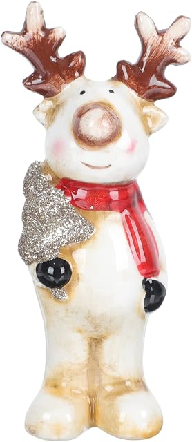 Amosfun Standing Christmas Deer Figurines Reindeer Ceramic Animal Sculpture for Home Decor Car Dashboard