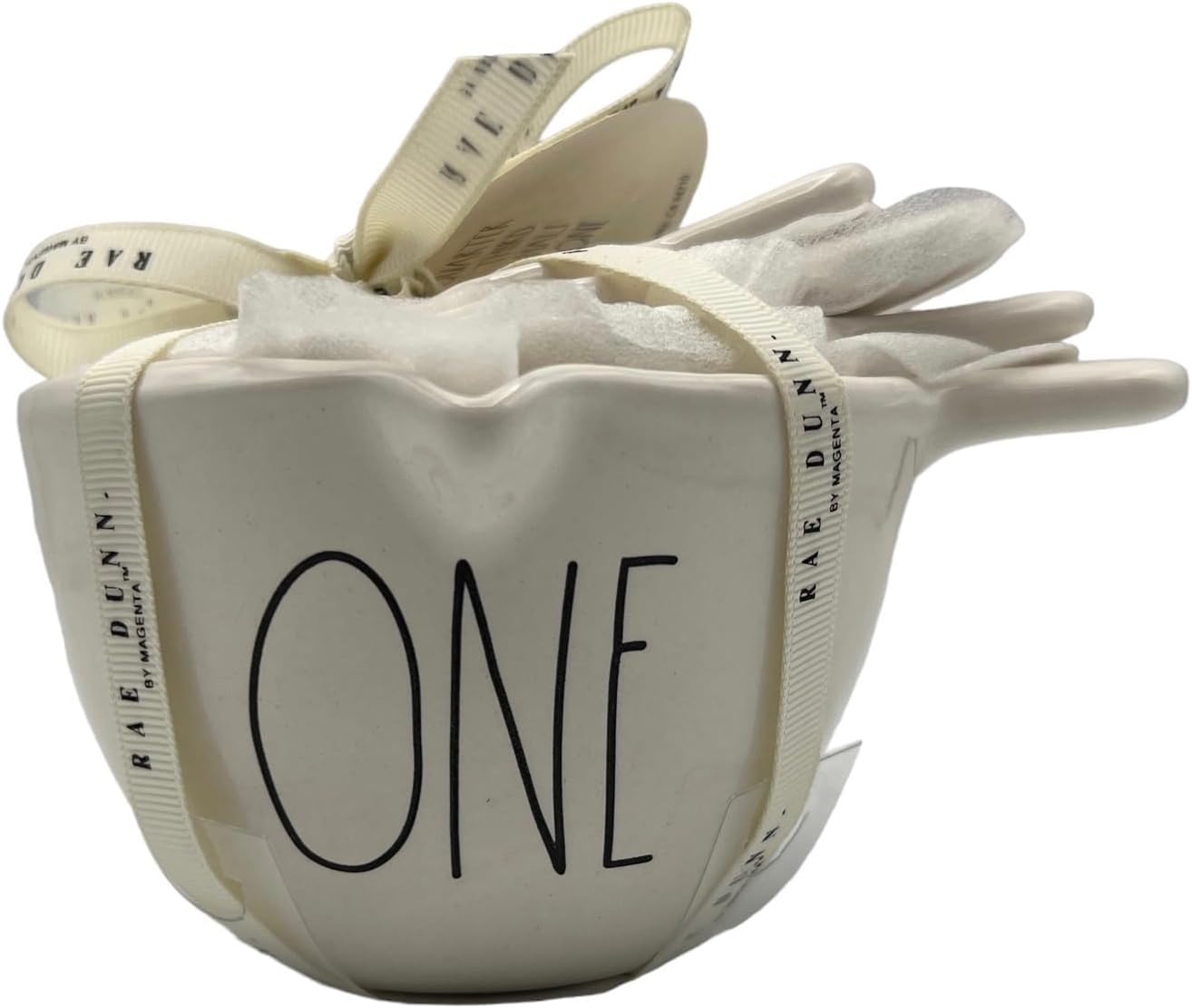 Rae Dunn by Magenta Measuring Cup Set, 4 Piece White Ceramic Cups with Handles