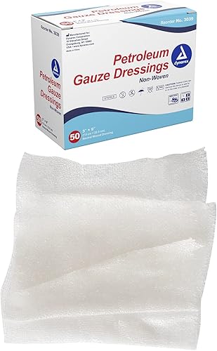 Dynarex Apósito de gasa no adherente de petróleo estéril para heridas, 50 unidades