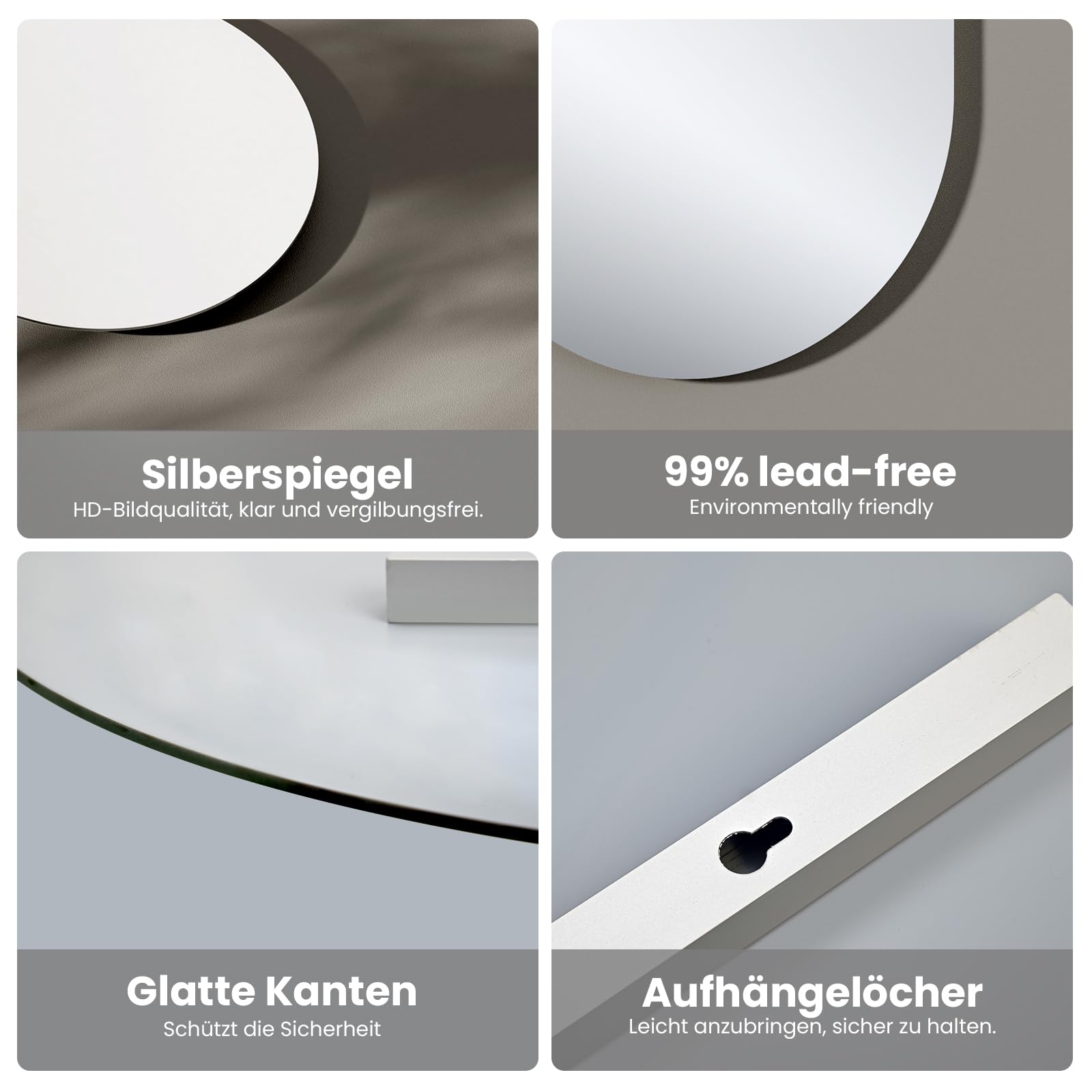 EMKE Badspiegel Oval 40x70 cm HD Dekorativer Wandspiegel | Ovaler Wandspiegel, explosionsgeschützter Spiegel, horizontal vertikal, Badezimmer Wohnzimmer Flur, hohe Sicherheit