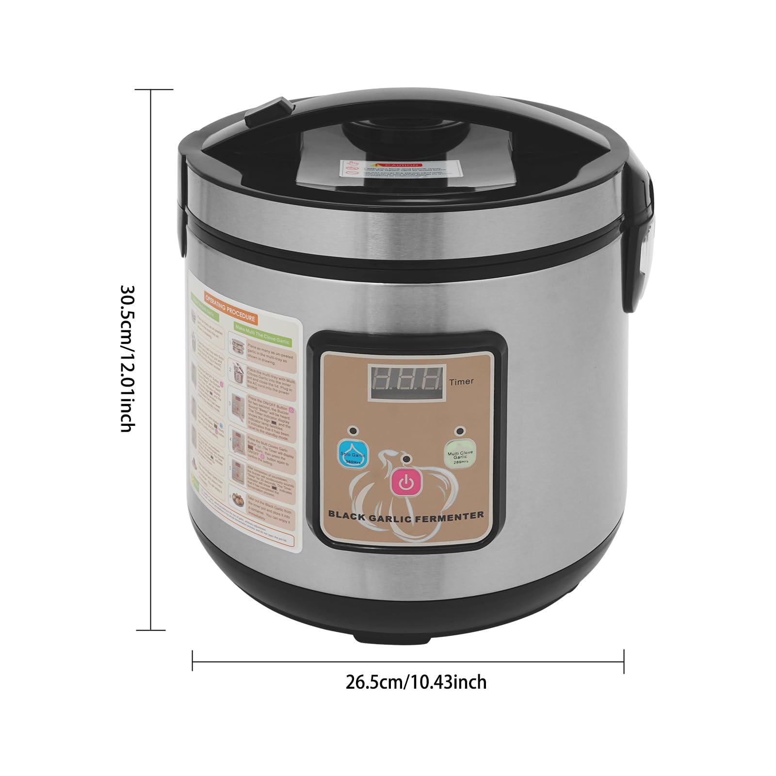 Fermenteur noir 6 l, 90 W 220 V pour les noirs, cuiseur à ail avec contrôle du temps et de la température, fermenteur d'ail intelligent avec pot intérieur et support à 3 étages (argent)