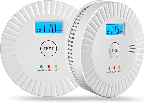 Paquete de 2 detectores de humo y monóxido de carbono alimentado por batería, detector de humo detector de monóxido de carbono combinado con