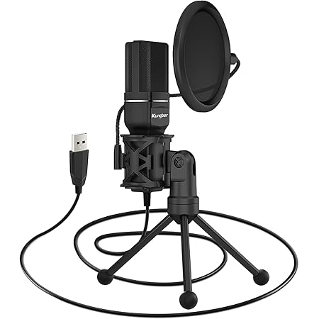Kungber USB Microphone PC Conference Microphone Professional Condenser Microphones 2020 Upgrade Plug &amp; Play Microphones for PC / Mac / Desktop, Basic black
