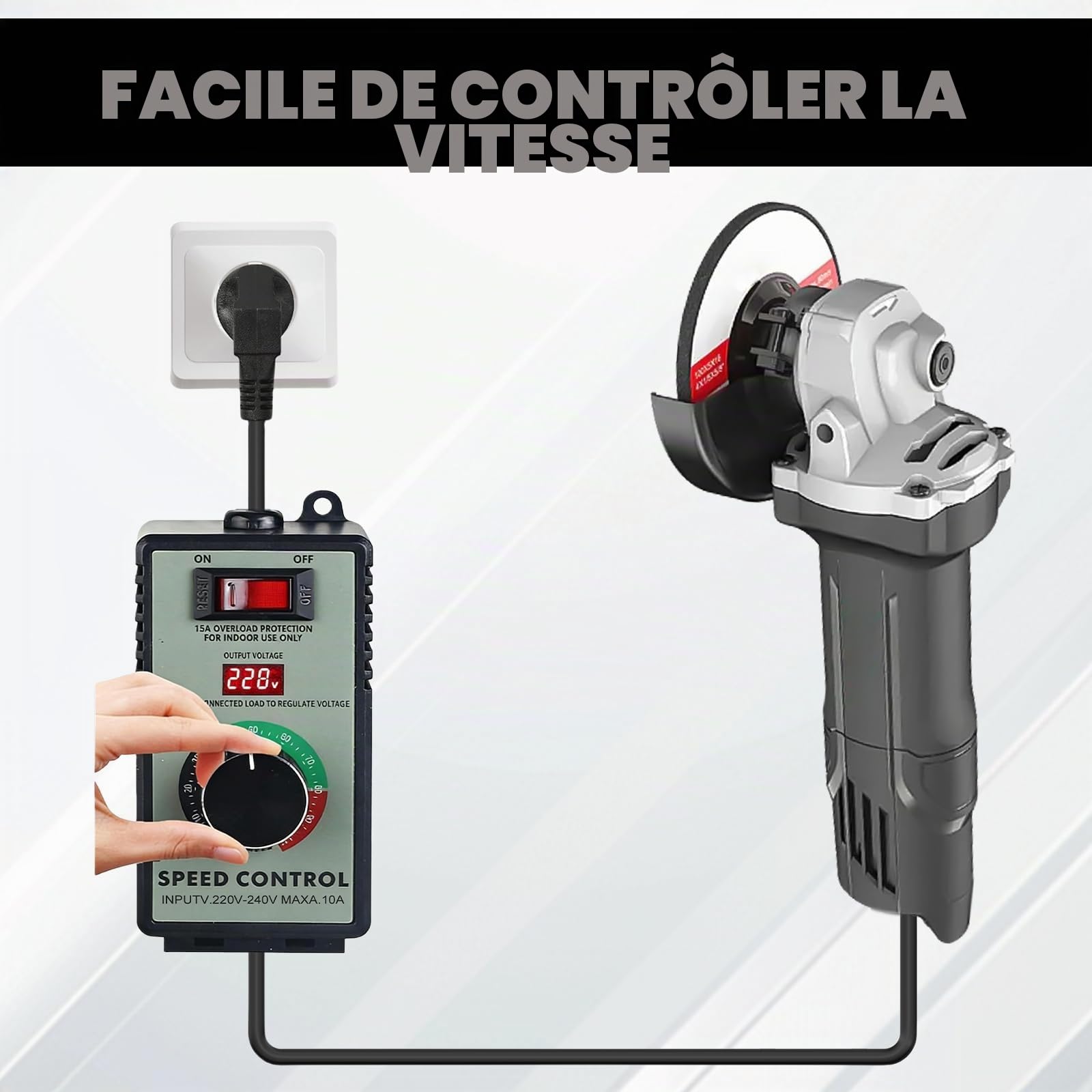 Régulateur de vitesse 220V : AC 220V 10A Régulateur de tension avec protection contre les surcharges Puissance de pointe 4000W, Régulateur de vitesse progressif pour meuleuse d’angle Souffleur