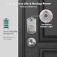 Vista 6 de DS10 - Cerradura de puerta de entrada sin llave con perilla de puerta, cerradura de puerta de huellas dactilares, cerrojo de teclado electrónico