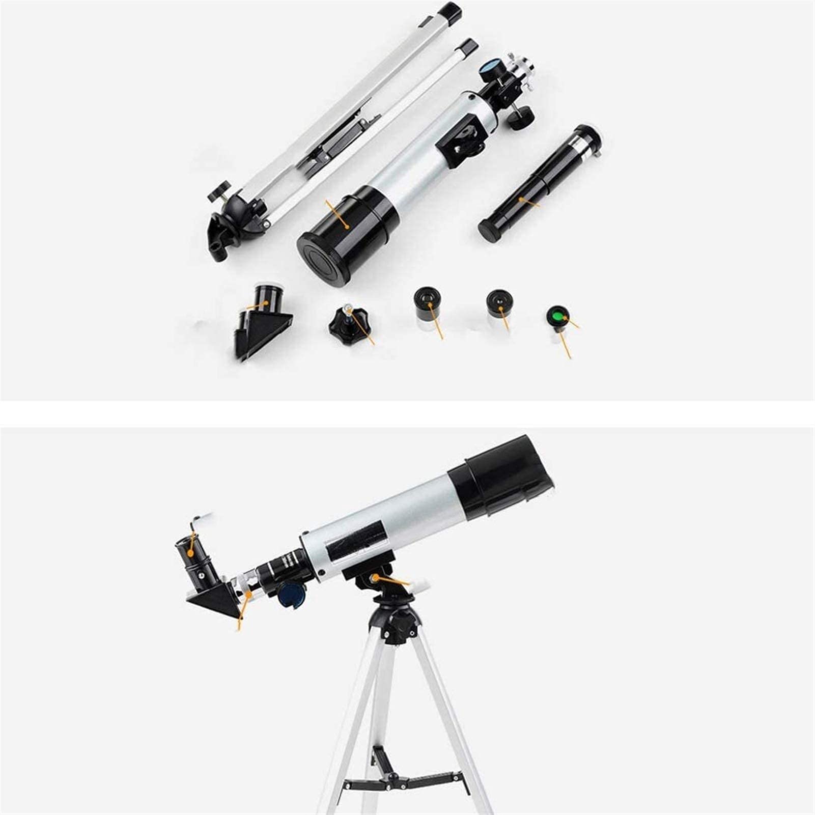 Teleskop astronomiczny dla początkujących, astronomiczny teleskop refrakcyjny z aperturą 50 mm i mocowaniem 400 mm AZ, ze statywem i celownikiem,