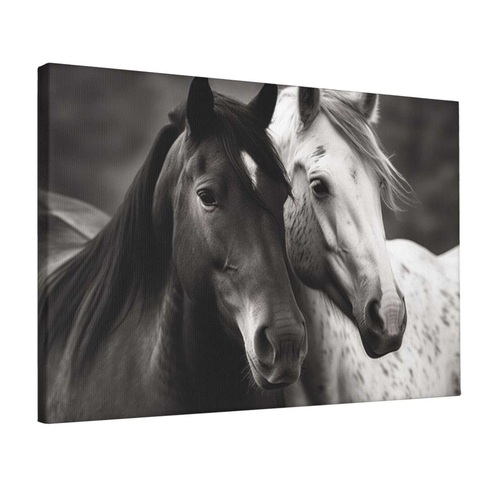 DWVTSLH Black and white horses Poster Paintings Canvas Wall Art Bedroom Prints Home Decor Hanging Picture Modern Home Artworks Aesthetic for Living Room Office Wall Decor 12x18in Unframed