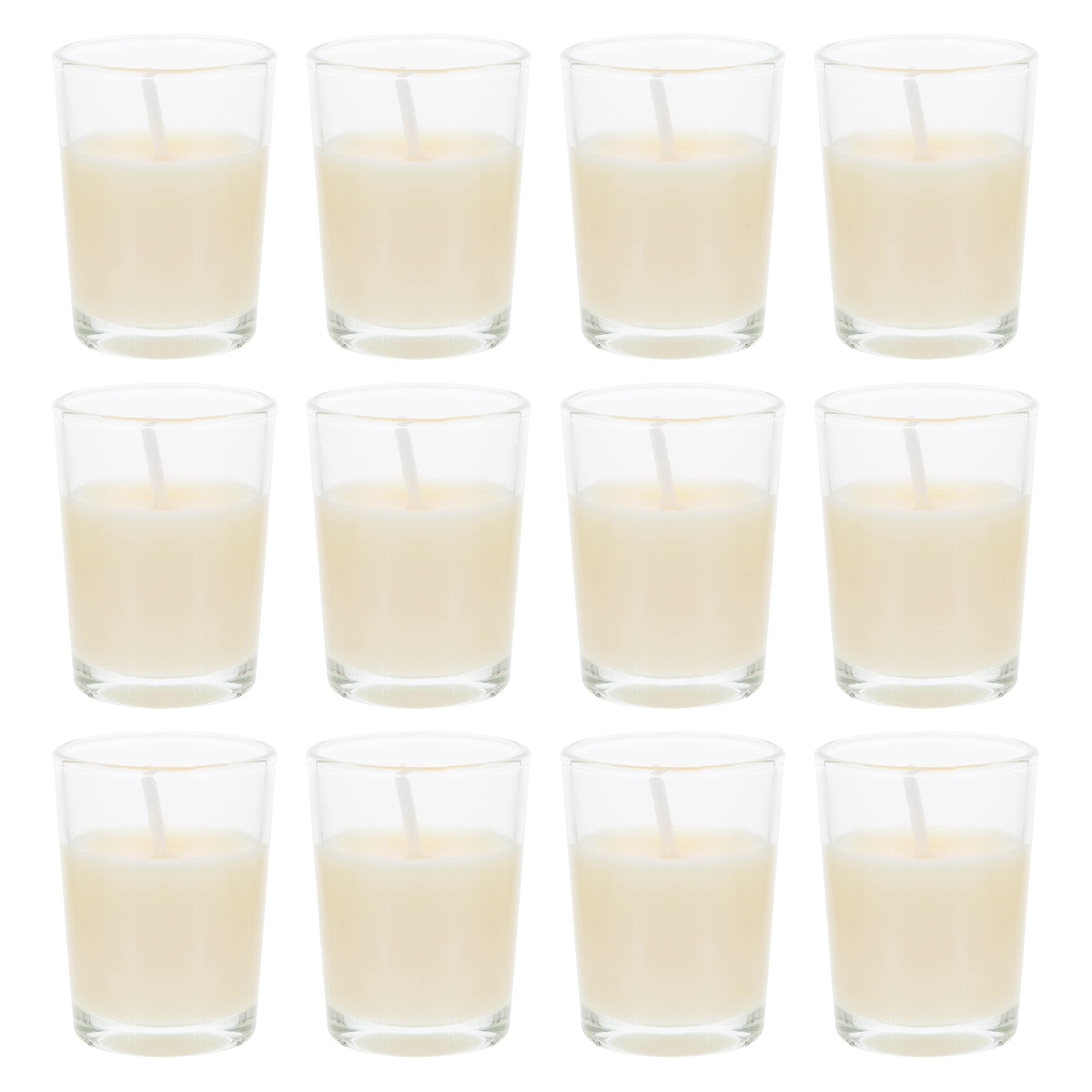 Mega Candles 12 pcs Unscented Glass Ivory Container Candle, Mini Party Light 5 Hour Burn Time 1.5 Inch x 1.75 Inch, Home Décor, Wedding Receptions, Baby Showers, Birthdays, Celebrations, Meditations
