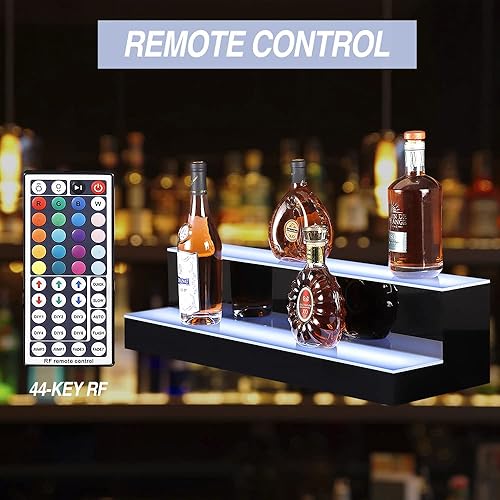 Miniatura 22 de Estante de exhibición de botellas de licor con luz LED desmontable de 24 pulgadas, 3 escalones, estante para botellas de licor, compatible con banco