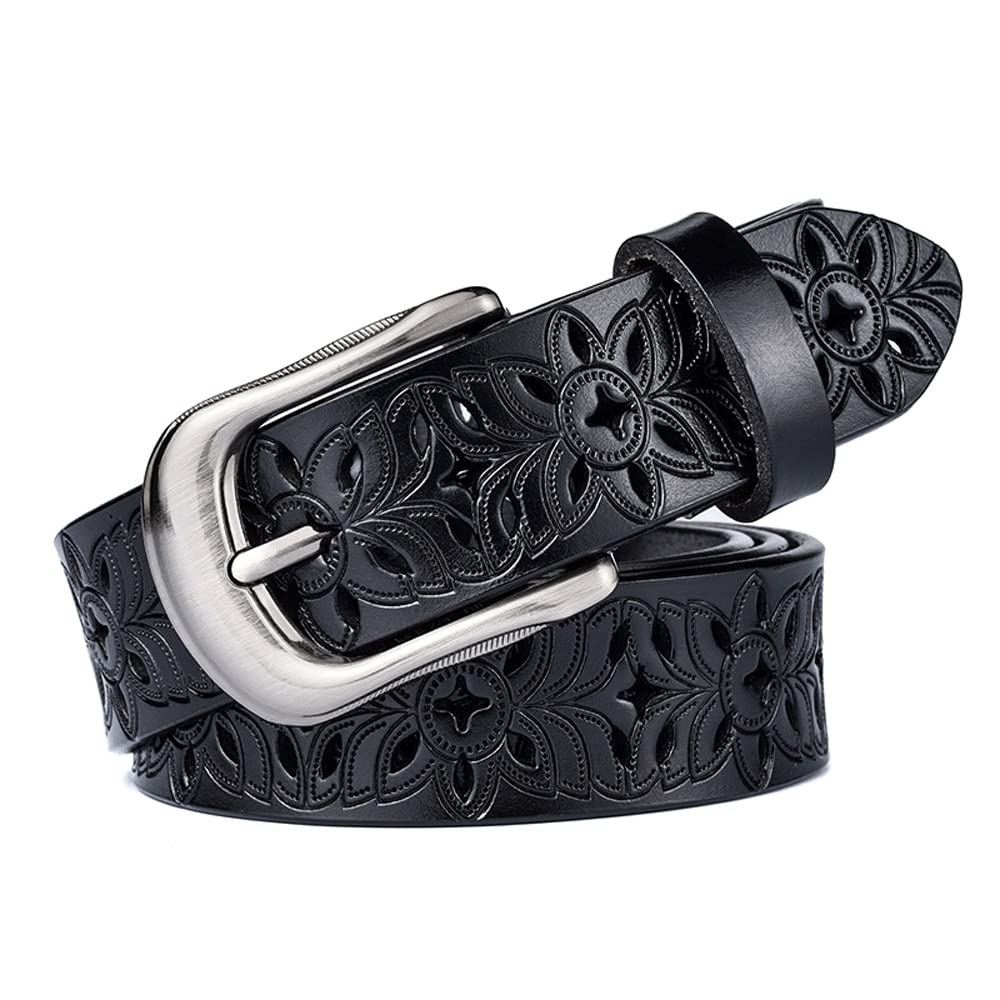 Genuine Leather Belts for Women Second Layer Cowskin Woman Belt Vintage Pin Buckle Strap Jeans Belts Black 100cm